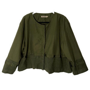 VTG Tera Bora Jacket Women' sz L 3 Olive Green Zip Long Sleeve Lagenlook Boxy